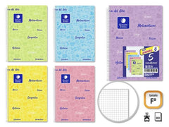 Gold Pack de 5 Cadernos de Assuntos Fólio 80 Folhas 90gr Grau 4x4 - Resistente - Capa Plástica - Ideal para Estudantes - Cores Pastel Sortidas