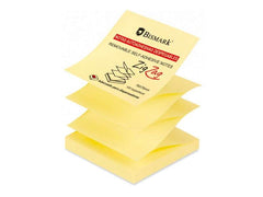 Bismark Pack of 100 Zig-Zag Sticky Notes 76x76mm - Suitable for Dispensers - Yellow Color