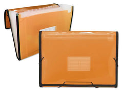 Ingraf Folder Frame Gusset 13 Pockets Size A4 - Translucent Polypropylene - Rubber Bands and Flaps - Orange Color