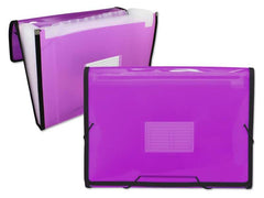 Ingraf Folder Frame Bellows 13 Departments Size A4 - Translucent Polypropylene - Rubber Bands and Flaps - Pink Color