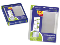 Bismark Pack de 5 Forros para Libros 280mm de Polipropileno - Solapa Ajustable - Facil Forrado en 3 Pasos - Sin Necesidad de Cortar ni Usar Cinta Adhesiva - Transparente
