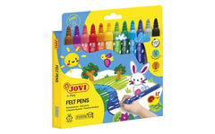 Jovi Felt Pens Estuche de 12 Rotuladores Jumbo - Punta de 5.8mm - Amplia Variedad de Tonos - Tinta de Gran Fijacion - Capuchon de Seguridad Ventilado - Colores Surtidos