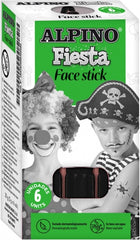 Alpino Fiesta Face Stick Pack con 6 Barritas de Pintura Facial - Sistema Retractil Giratorio - Se Lava con Agua - Testado Dermatologicamente - Color Negro