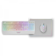Mars Gaming MCP124 Combo Gaming 3en1 - Teclado H-Mech Ergonomico - Raton RGB Switches HUANO - Alfombrilla Nanotextil Rainbow - Compatibilidad Multiplataforma - Color Blanco