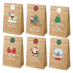 Dohe Navidad Pack de 12 Bolsas de Papel Kraft 22x12x8cm - 2 Bolsas por Modelo - Alta Resistencia