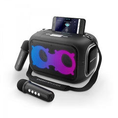 Energy Sistem KaraokeStar Altavoz 60W - Bluetooth 5.4 - True Wireless - IPX4 - 8h Autonomia - Luces LED - 2 Microfonos Inalambricos - Reproductor MP3 - Color Negro