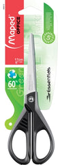 Maped Essentials Tijeras de Acero Inoxidable 17cm Simetricas - Hojas Afiladas - Mangos 60% de Plastico Recicldo - Color Negro