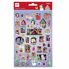 Apli Bolsa con 52 Pegatinas Navideñas Modelo Adviento Casa - Adhesivo Permanente - Motivos Navideños - Ideal para Decorar Regalos y Tarjetas