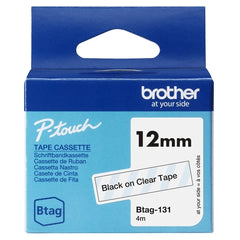 Fita Brother Btag-131 12mm - Texto Preto em Fundo Transparente - Medidas 12mm x 4 Metros - Adequada para PTN10, PTN20, PTN25BT