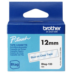 Fita Brother Btag-133 12mm - Texto Azul em Fundo Transparente - Medidas 12mm x 4 Metros - Adequada para PTN10, PTN20, PTN25BT