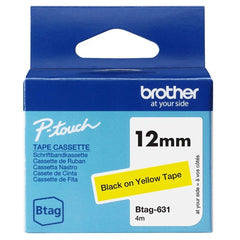 Fita Brother Btag-631 12 mm - Texto preto sobre fundo amarelo - Medidas 12 mm x 4 metros - Adequada para PTN10, PTN20, PTN25BT