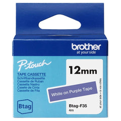 Fita Brother Btag-F35 12 mm - Texto branco sobre fundo roxo - Medidas 12 mm x 4 metros - Adequada para PTN10, PTN20, PTN25BT