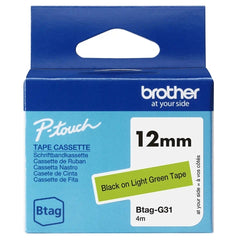 Fita Brother Btag-G31 12mm - Texto Preto sobre Fundo Verde - Medidas 12mm x 4 Metros - Adequada para PTN10, PTN20, PTN25BT