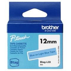Fita Brother Btag-L33 12 mm - Texto azul sobre fundo azul claro - Medidas 12 mm x 4 metros - Adequada para PTN10, PTN20, PTN25BT