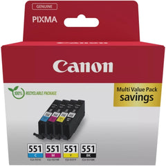 Canon CLI551 Multipack com 4 tinteiros originais preto, ciano, magenta e amarelo - 6509B015