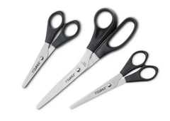 Dahle Home Pack de 3 Tijeras de Acero Inoxidable 13, 15 y 20cm - Hojas Afiladas - Mangos en Plastico ABS - Color Negro