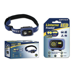 Farol LED Júpiter 200lm + COB 50lm - Resistência IP65 - Farol de borracha ajustável - Alimentado por 3 pilhas AAA (não incluídas) - Cor azul
