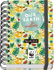 Dohe WWF Tropic Agenda Escolar 25/26 Espiral Wire’o A6 - Dia Pagina - Papel 80g/m2 - 4 Hojas de Pegatinas - Cubierta de Carton Plastificado - Cierre con Goma Elastica