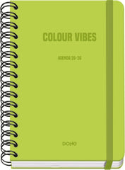 Dohe Colour Vibes Agenda Escolar 25/26 Espiral Wire’o A5 - Semana Vista - Papel 80g/m2 - 4 Hojas de Pegatinas - Cubierta de Carton Plastificado - Cierre con Goma Elastica - Color Verde Lima
