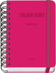 Dohe Colour Vibes Agenda Escolar 25/26 Espiral Wire’o A6 - Dia Pagina - Papel 80g/m2 - 4 Hojas de Pegatinas - Cubierta de Carton Plastificado - Cierre con Goma Elastica - Color Rosa
