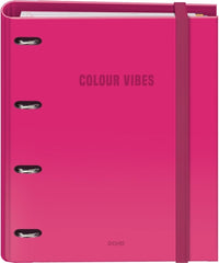 Dohe Colour Vibes Carpeta de 4 Anillas Mixtas de 35mm Recambio 100 Hojas Cuadricula 5mm - Formato A4 - Cierre con Goma - Incluye 4 Separadores y Sobre de Polipropileno - Color Rosa