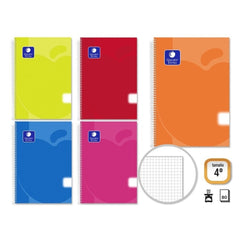 Pack Doré de 5 Cahiers à Spirales 80 Feuilles Quadrillage 90gr - Taille 4 - Couverture Polypropylène - Couleurs Assorties