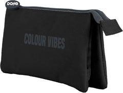 Dohe Colour Vibes Portatodo Triple - Cierre Doble con Cremallera y Tirador de Goma - Color Negro
