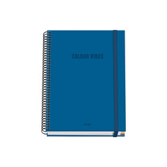 Dohe Colour Vives Cuaderno Espiral A5 100 Hojas Cuadricula 5mm - Tapa Dura Impresa a todo Color y Plastificada en Brillo - Bandas de Color - Cierre de Goma - Color Azul
