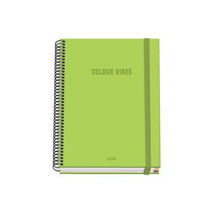 Dohe Colour Vives Cuaderno Espiral A5 100 Hojas Cuadricula 5mm - Tapa Dura Impresa a todo Color y Plastificada en Brillo - Bandas de Color - Cierre de Goma - Color Verde Lima