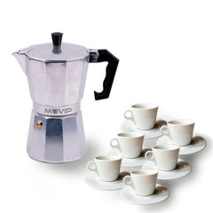 Muvip MV0601 Cafetera de Aluminio - Capacidad 6 Tazas - Mango Ergonomico - Antiadherente - Apta para Placas Electricas, Vitroceramicas y Gas - Color Aluminio