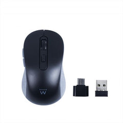 Ewent EW3204 Raton Inalambrico USB 1600dpi - 6 Botones - Receptor USB-A y USB-C - Uso Ambidiestro - Color Negro/Gris