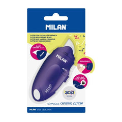 Milan Serie Acid Capsule Cutter de Hoja Ceramica Reemplazable - Tamaño Bolsillo - Diseño Ergonomico - Sistema de Bloqueo - Color Azul