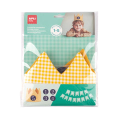 Apli Kids Corona de Cumpleaños - Con Numeros del 1 al 5 - Ajustable y Reversible - Fabricada en Tela - Color Amarillo y con Cuadros