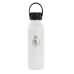 Safta Real Madrid 1ª Equipacion 24/25 Botella Reutilizable 600ml - Doble Pared con Aislamiento - Base de Silicona - Conserva Temperatura 12h Caliente / 24h Caliente - 25x7.3x7.3cm - Color Blanco/Negro