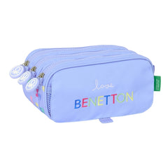 Safta Benetton Estuche Portatodo - 3 Compartimentos - 21.5x10x8cm - Color Lila