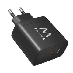 Ewent EW1330 Cargador GaN Universal de Pared 65W Ultrarapido - 1x USB-C PD 3.0 & PPS, 1x USB-A QC 3.0 - Color Negro