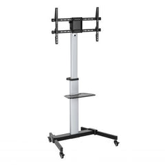 Ewent EW1583 Soporte de Suelo para TV de 37 a 86" - Bandeja Multiusos - Peso Max. 50kg - Altura, Inclinacion y Rotacion Ajustables - Ruedas - Color Gris