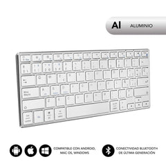 Subblim Teclado Ultrafino Advance Compact - Acabado de Aluminio - Diseño Ultrafino 7mm - Bluetooth 3.0 - Autonomia 30 dias - Color Plata