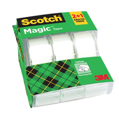 Scotch Magic Pack de 3 Cintas Adhesivas Invisibles - 19mm x 7.5m - Promocion 2 + 1Â Gratis - Incluye Dispensador - Color Transparente