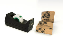 Scotch Dispensador de Cinta Adhesiva - para Cintas de hasta 19mm x 33m - 66% Adhesivo Vegetal - Incluye 3 Cintas Adhesivas - Color Negro