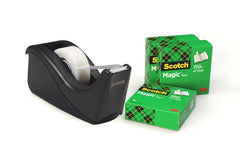 Scotch Pack de Dispensador de Cinta Adhesiva + 4 Cintas Adhesivas Scotch Magic - Para Cintas de hasta 19mm x 33m - Color Negro