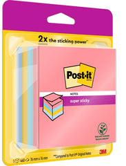 Post-It Super Sticky Cubo de 400 Notas Adhesivas Reposicionables - Colores Arcoiris - 76x76mm - Colores Surtidos
