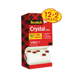 Scotch Crystal Cinta Adhesiva - Paquete Ahorro de 14Â Rollos de 19mm x 33m - Color Transparente