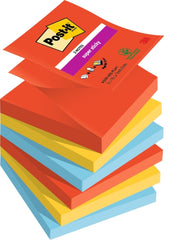 Post-It Super Sticky Pack de 6 Blocs de 90 Notas Adhesivas Reposicionables - Forma Cuadrada - 76x76mm - en Zig-Zag - Colores Surtidos