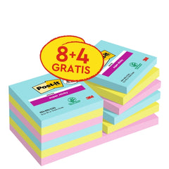 Post-It Super Sticky Pack de 12 Blocs de 90 Notas Adhesivas Reposicionables - Coleccion Cosmic - 76x76Â mm - + 4 Gratis - Colores Surtidos