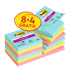 Post-It Super Sticky Pack de 12 Blocs de 90 Z-Notas Adhesivas Reposicionables - Coleccion Cosmic - 76x76Â mm - Promocion 8 Blocs + 4 Gratis - Colores Surtidos