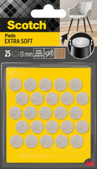 Scotch Pack de 25 Almohadillas de Fieltro Adhesivas - Extra Suaves - Diametro de 13mm - Color Beige