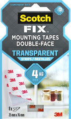 Scotch-Fix Pack de 8 Tiras de Montaje de Doble Cara Transparentes - 25x76mm - Color Transparente