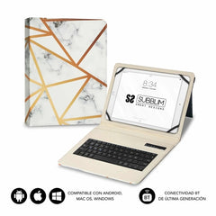 Subblim Keytab Pro Bluetooth Capa Universal 9-10.1 Polegadas - Design Ultrafino - Suporte Ajustável - Sistema Magnético - Resistente e Adaptável - Sem Fios - Bluetooth - Cor Mármore Branco
