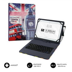 Subblim Keytab Pro USB - Teclado con Funda Universal para Tablets - Comodidad y Flexibilidad al Escribir - Angulo Ideal para Escribir o Ver Videos - Atril Magnetico - Colores Varios